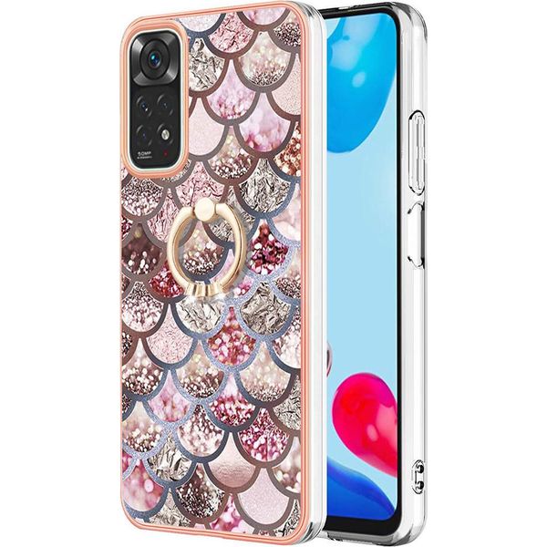 Custodia Per Xiaomi Redmi Note 11 4G/Note 11S, Custodia Protettiva In Silicone Tpu A Fantasia Con Supporto Ad Anello Caffè-image