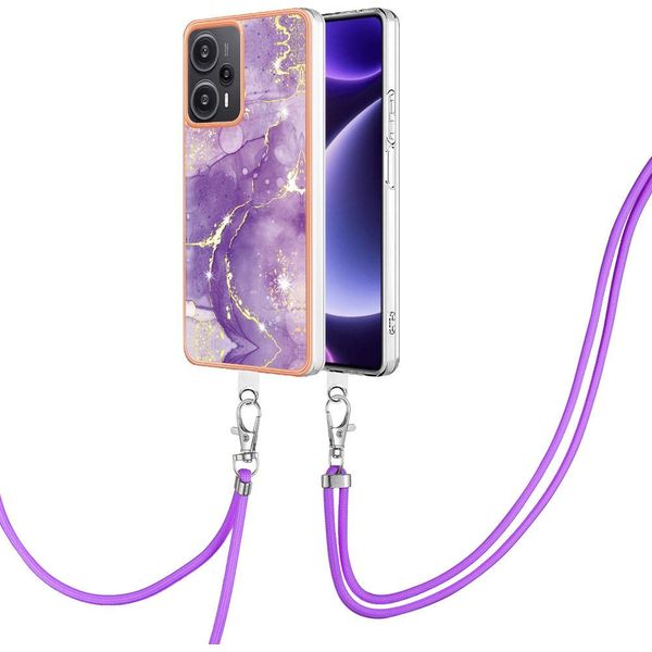 Custodia Con Cinturino Per Xiaomi Poco F5 /Redmi Note 12 Turbo, Paraurti In Tpu Morbido, Custodia Protettiva, Con Cinturino Regolabile Viola-image