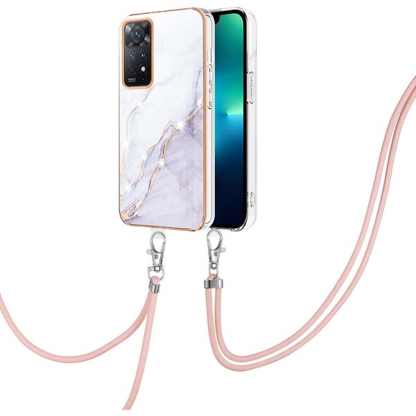 Custodia Con Cinturino Per Xiaomi Redmi Note 11 4G/Note 11S, Paraurti In Tpu Morbido, Custodia Protettiva, Con Cinturino Regolabile Bianco-image