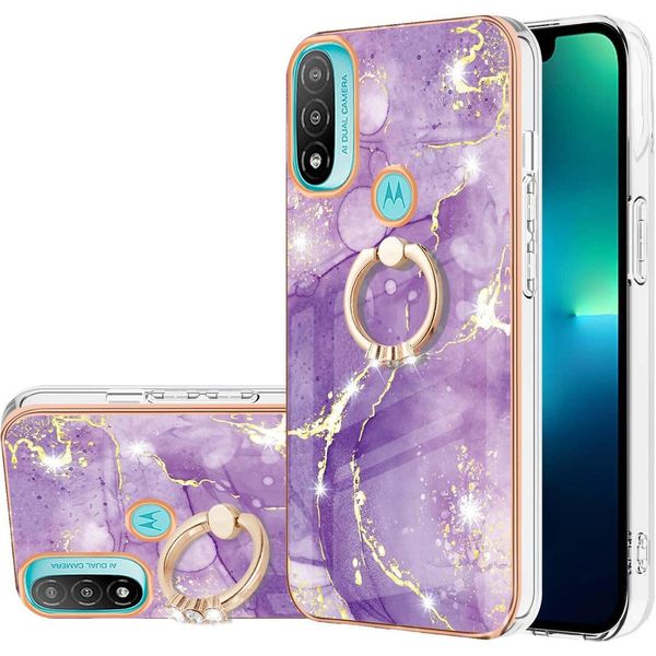 Custodia In Marmo Per Motorola Moto E20/E30/E40, Custodia Protettiva In Silicone Tpu Con Supporto Ad Anello Colorato-image