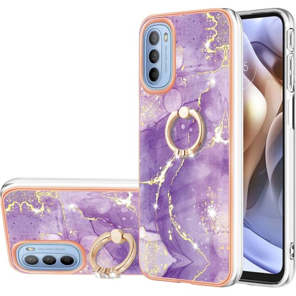 Custodia In Marmo Per Motorola Moto G31 / G41, Custodia Protettiva In Silicone Tpu Con Supporto Ad Anello Colorato-image