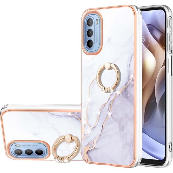 Custodia Marble Per Motorola Moto G31 / G41, Custodia Protettiva In Silicone Tpu Con Supporto Ad Anello Oro-image