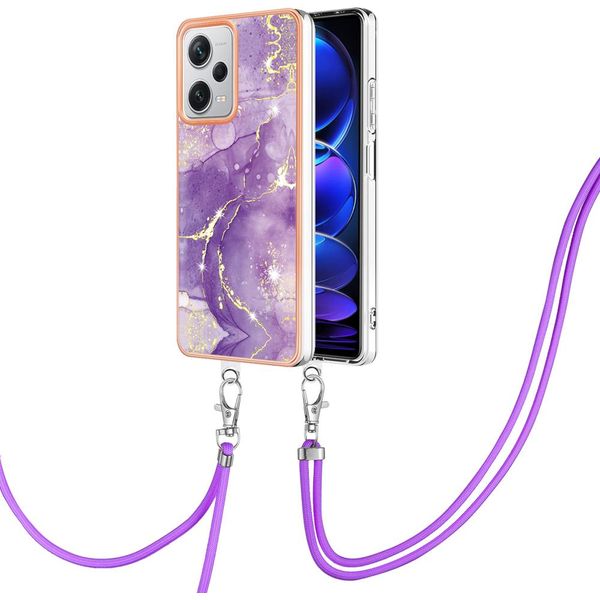 Custodia Con Cinturino Per Xiaomi Redmi Note 12 Pro+, Paraurti In Tpu Morbido, Custodia Protettiva, Con Cinturino Regolabile Viola-image
