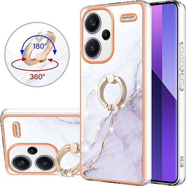 Custodia In Marmo Per Xiaomi Redmi Note 13 Pro+ 5G, Custodia Protettiva In Silicone Tpu Con Supporto Ad Anello Oro-image