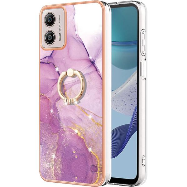 Custodia Marble Per Motorola Moto G53, Custodia Protettiva In Silicone Tpu Con Supporto Ad Anello Viola-image