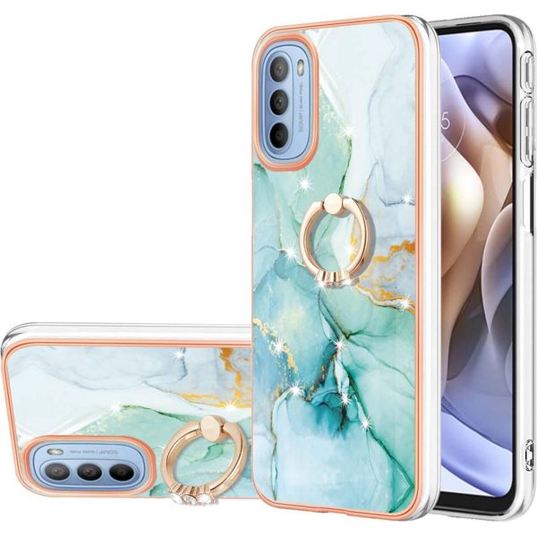 Custodia In Marmo Per Motorola Moto G31 / G41, Custodia Protettiva In Silicone Tpu Con Supporto Ad Anello Caffè-image