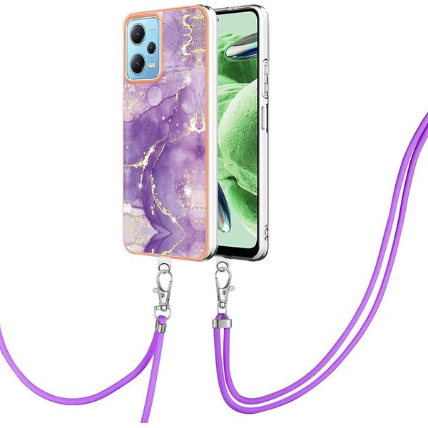 Custodia Con Cinturino Per Xiaomi Poco X5 /Redmi Note 12 5G, Paraurti In Tpu Morbido, Custodia Protettiva, Con Cinturino Regolabile Viola-image