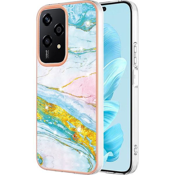 Custodia Per Honor 200 Lite, Sottile Marmo Antiurto Morbido Tpu Custodia Paraurti Turchese-image