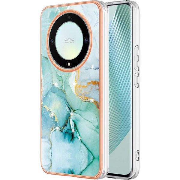 Custodia Per Honor X9A/Magic5 Lite, Sottile Marmo Antiurto Morbido Tpu Paraurti Verde-image