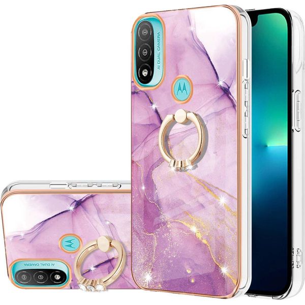 Custodia Marble Per Motorola Moto E20/E30/E40, Custodia Protettiva In Silicone Tpu Con Supporto Ad Anello Viola-image