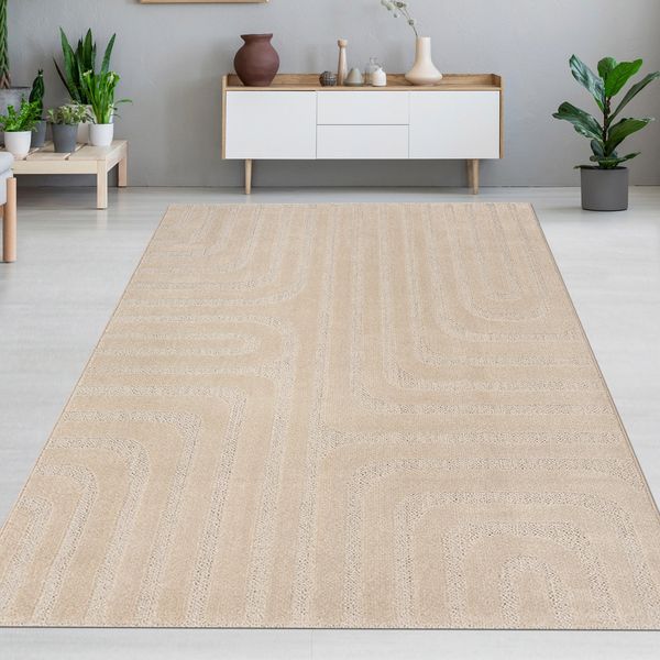 Tappeto Per Soggiorno/Camera Da Letto Con Motivo A Linee In Beige Dimensioni - 160 X 220 Cm-image