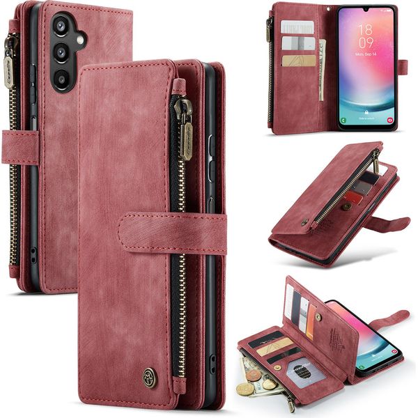 Custodia Galaxy A24 4G, Flip Pelle Zip Stand Funzione Custodia Protettiva Per Samsung Galaxy A24 4G Rosso-image