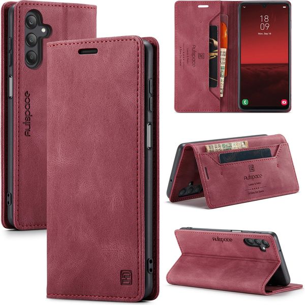 Custodia Galaxy A25, Custodia Retrò In Finto Cuoio Stand Cover Protettiva Per Samsung Galaxy A25 Rosso-image