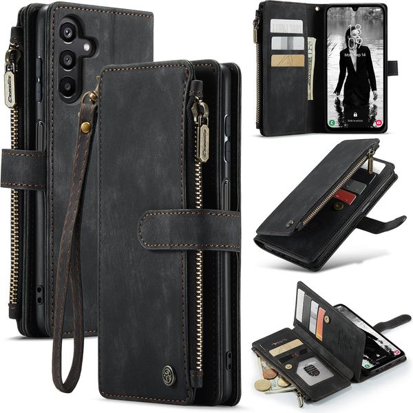 Custodia Galaxy A15, Custodia In Finto Cuoio Con Cerniera, Chiusura Magnetica, Tasca Per Carte, Supporto, Portafoglio, Custodia Protettiva Per Samsung Galaxy A15 Nero-image