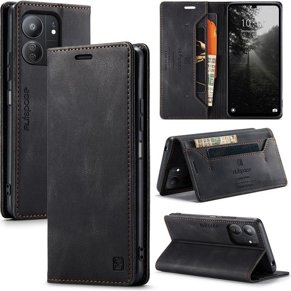 Custodia Redmi 13C, Custodia Retrò In Finto Cuoio, Supporto E Custodia Protettiva Per Xiaomi Redmi 13C/Poco C65 Nero-image