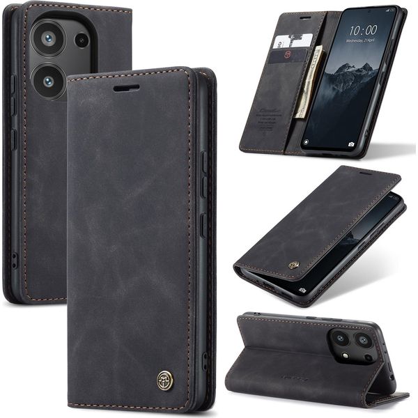 Xiaomi Poco M6 Pro 4G Custodia, Retro Custodia In Finto Cuoio Con Funzione Stand Per Xiaomi Redmi Note 13 Pro 4G/Poco M6 Pro 4G Nero-image