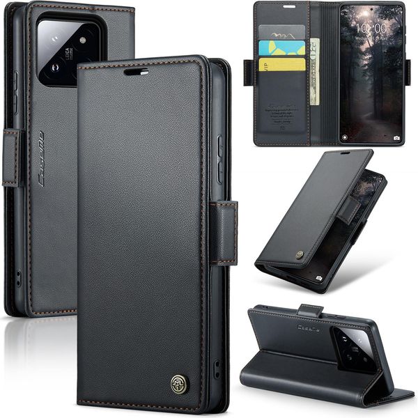 Xiaomi 14 Case, Rfid Blocking Card, Advanced Flip Custodia In Pelle Con Funzione Stand Per Xiaomi 14 Nero-image
