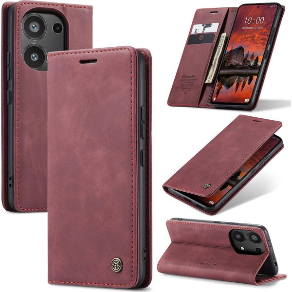 Xiaomi Poco M6 Pro 4G Custodia, Retro Custodia In Finto Cuoio Con Funzione Di Stand Cover Protettiva Per Xiaomi Redmi Note 13 Pro 4G/Poco M6 Pro 4G Rosso-image