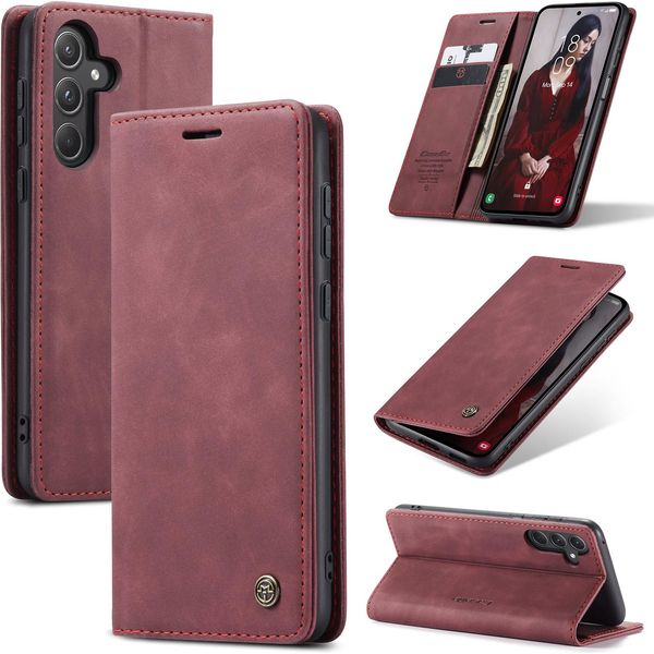 Custodia Galaxy A55, Custodia Retrò In Finto Cuoio Con Funzione Stand Per Samsung Galaxy A55 5G Rosso-image