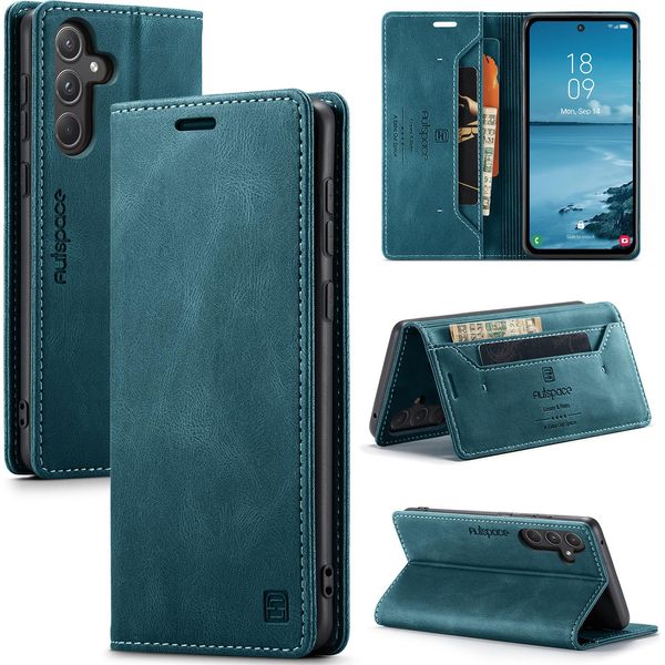 Custodia Galaxy A55, Custodia Retrò In Finto Cuoio, Supporto E Custodia Protettiva Per Samsung Galaxy A55 Blu-image