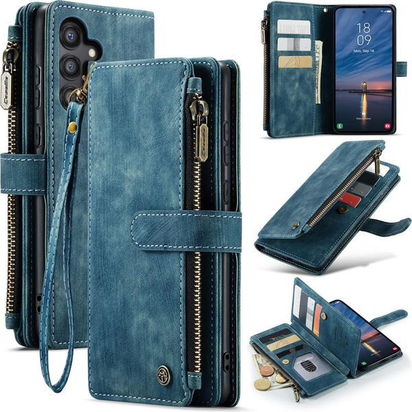 Custodia Galaxy A55, Custodia In Finto Cuoio Con Cerniera, Chiusura Magnetica, Tasca Per Carte, Supporto, Portafoglio, Custodia Protettiva Per Samsung Galaxy A55 Blu-image