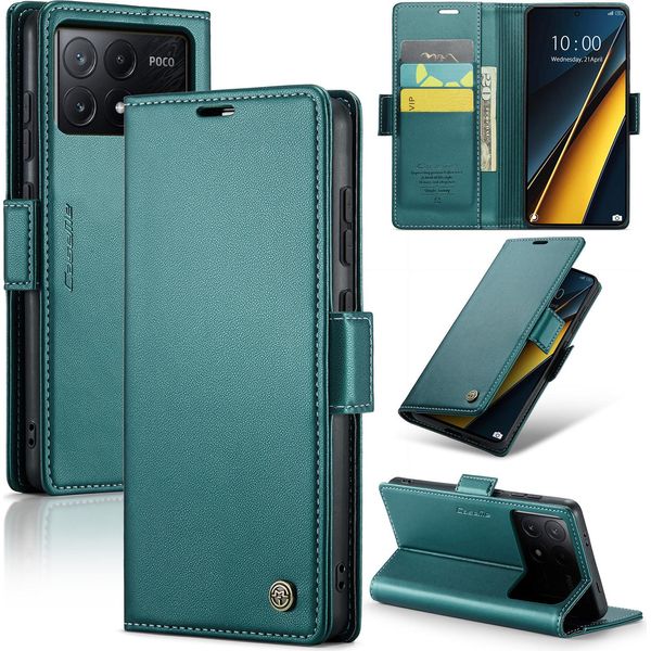 Xiaomi Poco X6 Pro Case, Rfid Blocking Card, Advanced Flip Custodia In Pelle Con Funzione Stand Per Xiaomi Poco X6 Pro /Redmi K70E Verde-image