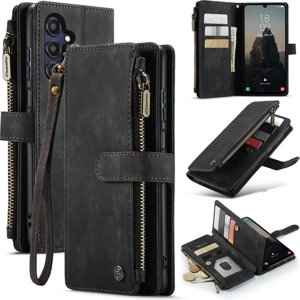 Custodia Galaxy A25, Custodia In Finto Cuoio Con Cerniera, Chiusura Magnetica, Tasca Per Carte, Supporto, Portafoglio, Custodia Protettiva Per Samsung Galaxy A25 Nero-image