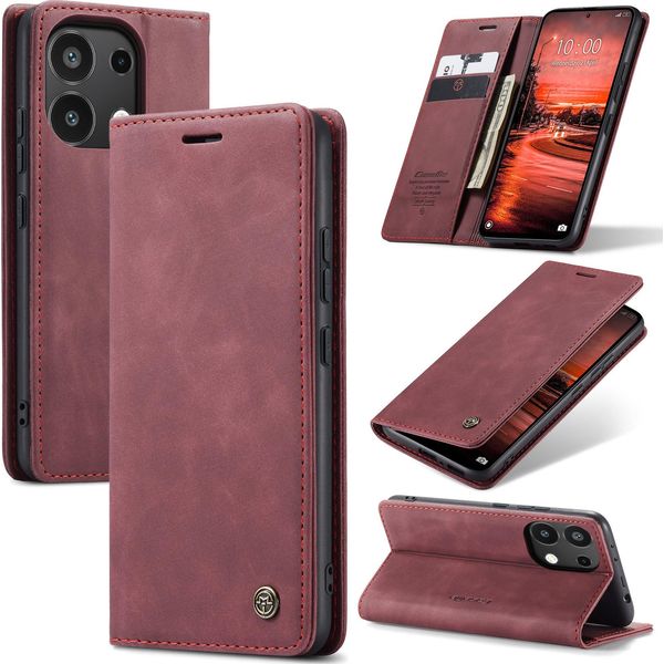 Custodia Redmi Note 13 4G, Custodia Retrò In Finto Cuoio Con Funzione Stand Cover Protettiva Per Xiaomi Redmi Note 13 4G Rosso-image