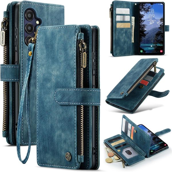 Custodia Galaxy A25, Custodia In Finto Cuoio Con Cerniera, Chiusura Magnetica, Tasca Per Carte, Supporto, Portafoglio, Custodia Protettiva Per Samsung Galaxy A25 Blu-image