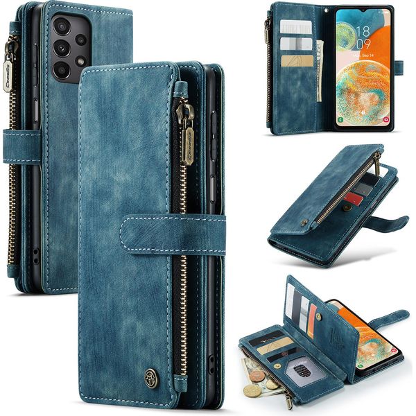 Custodia Galaxy A23, Flip Pelle Zip Stand Funzione Custodia Protettiva Per Samsung Galaxy A23 Blu-image