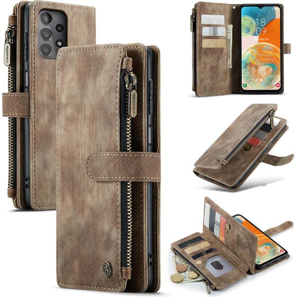 Custodia Galaxy A23, Custodia In Finto Cuoio Con Cerniera, Chiusura Magnetica, Tasca Per Carte, Supporto, Portafoglio, Custodia Protettiva Per Samsung Galaxy A23 Marrone-image