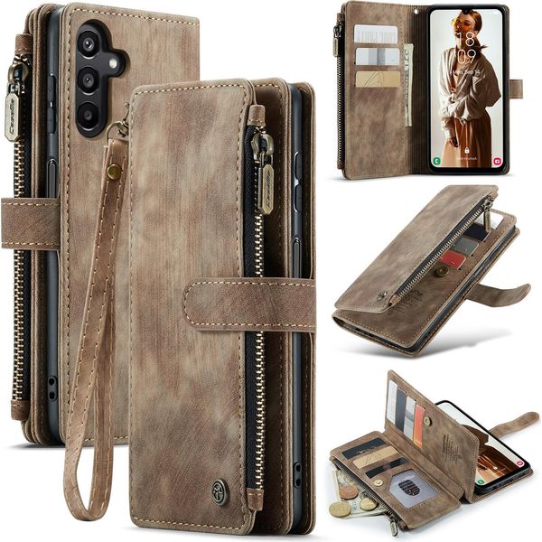 Custodia Galaxy A15, Custodia In Finto Cuoio Con Cerniera, Chiusura Magnetica, Tasca Per Carte, Supporto, Portafoglio, Custodia Protettiva Per Samsung Galaxy A15 Marrone-image
