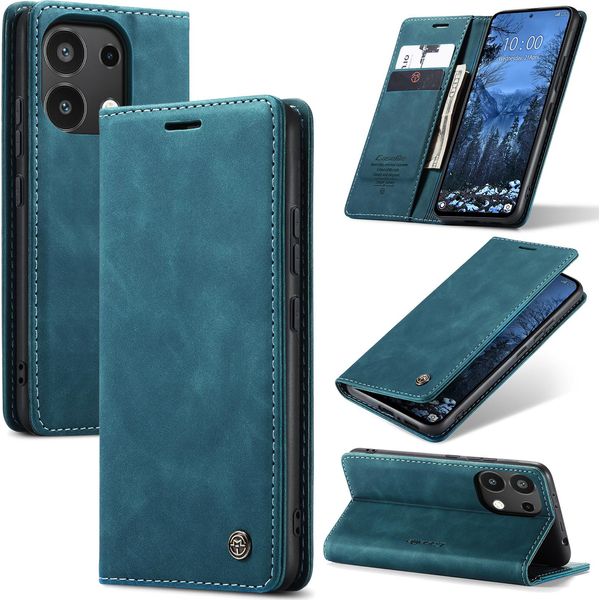 Custodia Redmi Note 13 4G, Custodia Retrò In Finto Cuoio Con Funzione Stand Cover Protettiva Per Xiaomi Redmi Note 13 4G Blu-image