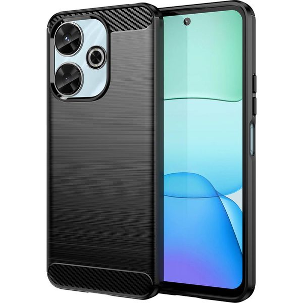 Custodia Per Xiaomi Redmi 13 4G In Silicone Tpu Morbido, Fibra Di Carbonio, Custodia Protettiva Antiurto Nera-image
