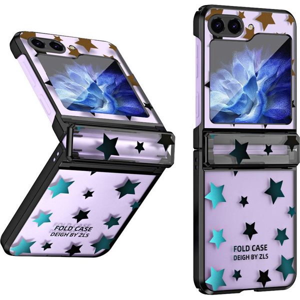 Custodia Trasparente Per Samsung Galaxy Z Flip 6 / Z Flip 7 Fe, Custodia Galvanizzata Con Motivo A Stella E Protezione Della Cerniera Nera-image