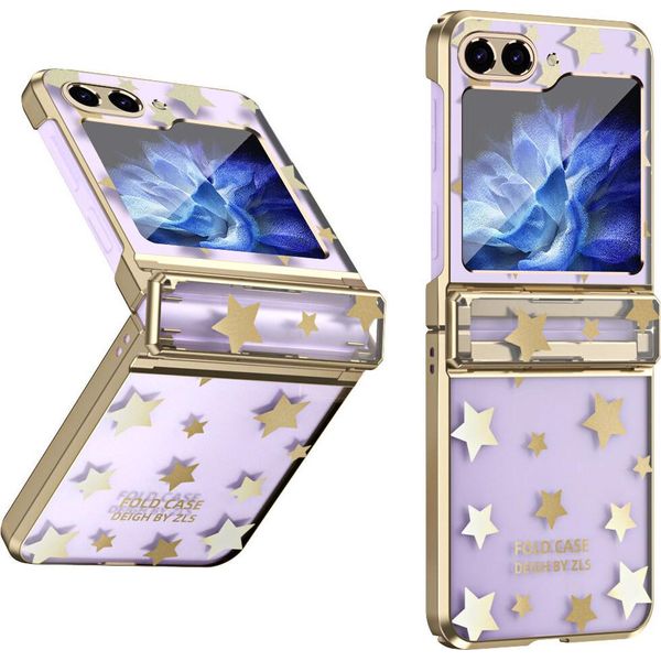 Custodia Trasparente Per Samsung Galaxy Z Flip 6 / Z Flip 7 Fe, Custodia Galvanizzata Con Motivo A Stella E Protezione Della Cerniera Oro-image