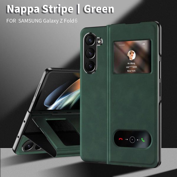 Custodia Sottile In Pelle Flip Per Samsung Galaxy Z Fold 6, Con Finestra Di Visualizzazione E Funzione Stand Verde-image