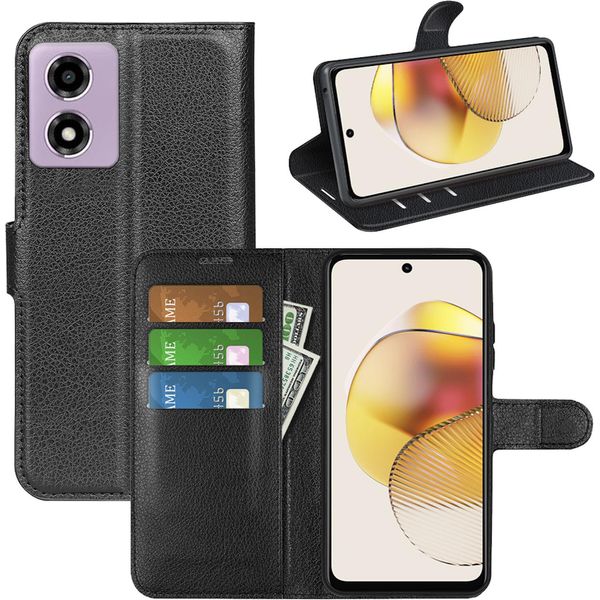 Per Motorola Moto E14 / G04 4G / G04S 4G / G24 4G Smart Mobile Phone Case Custodia In Pelle Finta Nera Cover Case Book-image