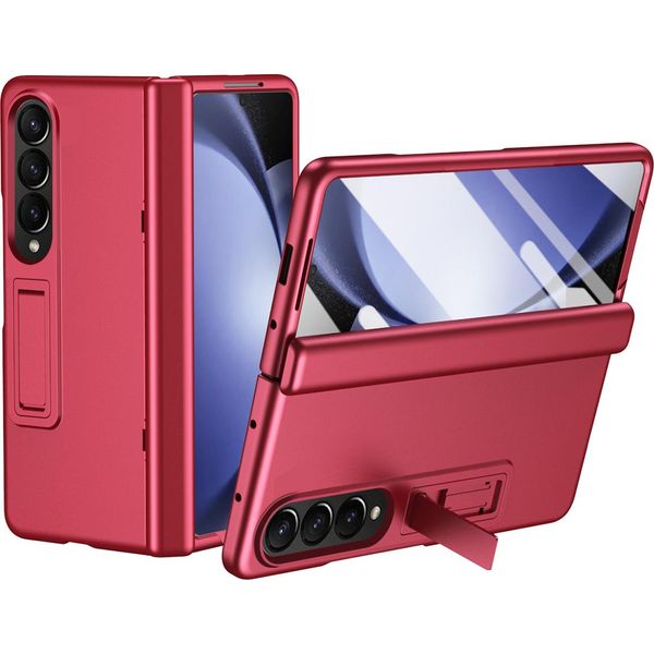 Custodia Per Samsung Galaxy Z Fold 4 5G Custodia Rigida Per Pc Con Protezione Della Cerniera E Protezione Dello Schermo Integrata, Rosso Stand-image
