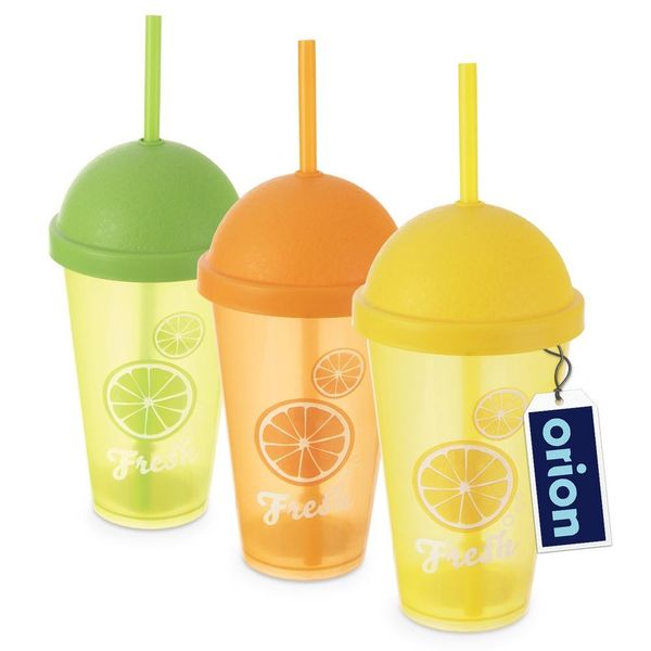Tazza Orion Tazza Di Plastica Tazza Riutilizzabile Tazza Con Coperchio E Cannuccia 450 Ml 3 Pz.-image
