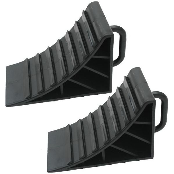 2X Cunei Per Ruote Cunei Per Ruote Per Rimorchio Auto Caravan Nero Con Maniglia-image