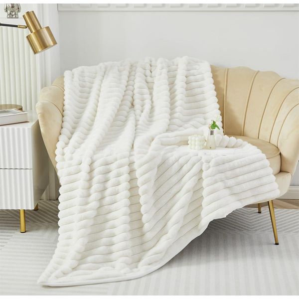 Lussuosa Coperta Di Peluche - Morbida Coperta Soffice Per Divani, Coperta Di Pelliccia Sintetica Per Divano Letto, Bianco, 100X160Cm-image