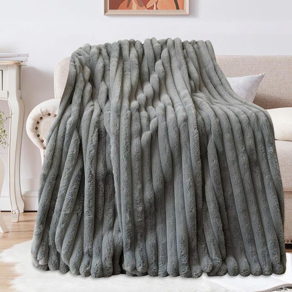 Lussuosa Coperta Di Peluche - Morbida Coperta Soffice Per Divani, Coperta Di Pelliccia Sintetica, Coperta Calda Per Divano Letto, Grigio Scuro, 180X230Cm-image