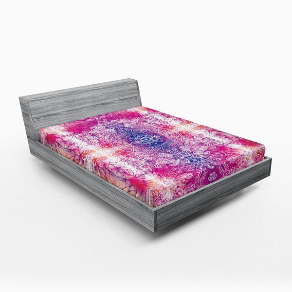 Abakuhaus Lenzuolo Con Angoli Mandala, Stile Orientale Tradizionale Stile Tie Dye Mandala Stampa Ombre Tema Armonia Meditazione, 180 X 200 Cm, Rosa-image