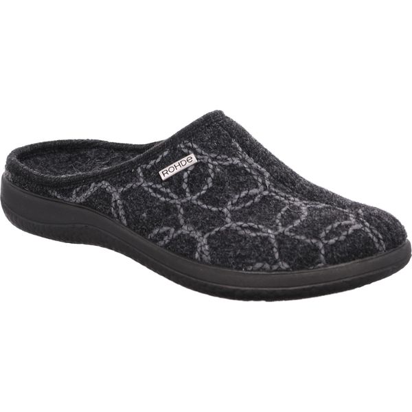 Pantofola Da Donna Rohde In Feltro Ricamato Suola Estraibile Bari 6544, Misura:37 Eu, Colore:Nero-image