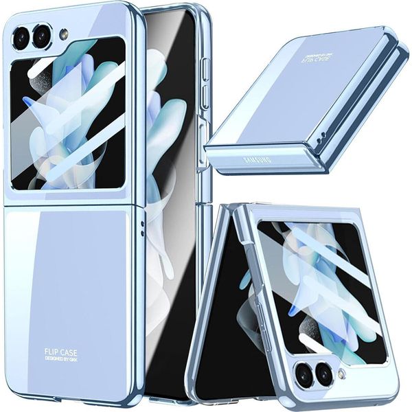 Custodia Per Samsung Galaxy Z Flip 6 / Z Flip 7 Fe Custodia Sottile In Elettroplastica Trasparente Con Protezione Dello Schermo Integrata Blu-image