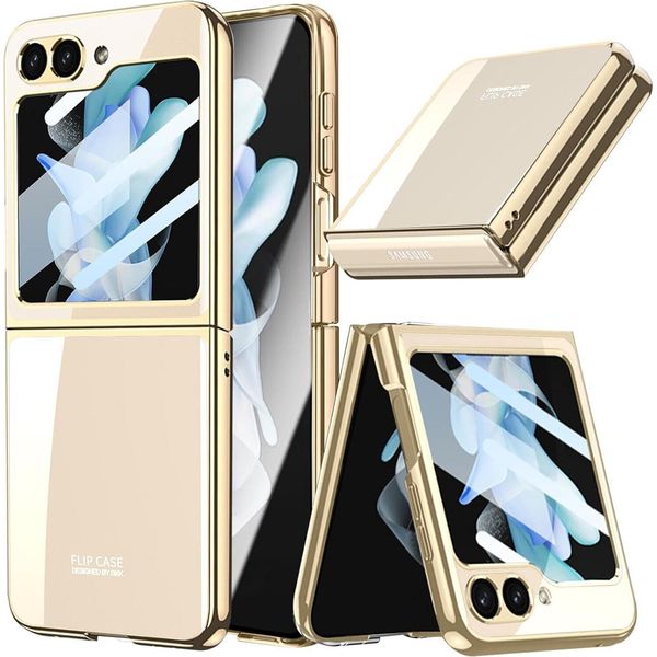 Custodia Per Samsung Galaxy Z Flip 6 / Z Flip 7 Fe Custodia Sottile In Elettroplastica Trasparente Con Pellicola Protettiva Integrata Oro-image