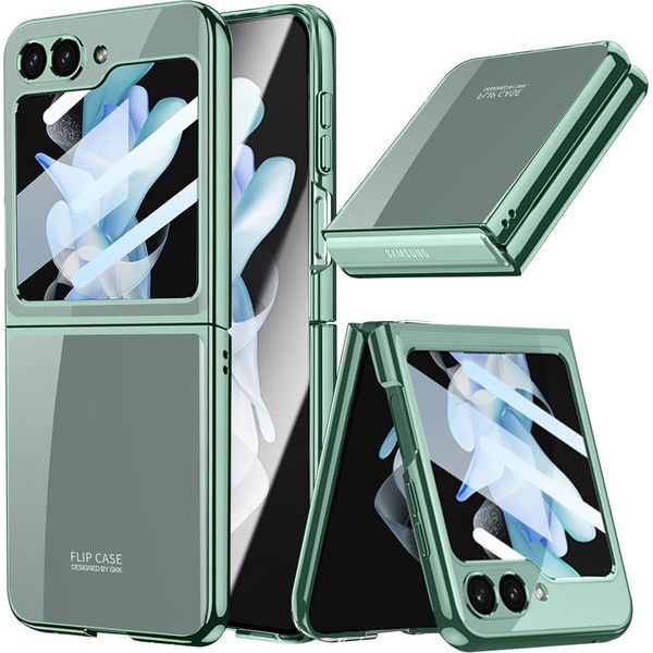 Custodia Per Samsung Galaxy Z Flip 6 / Z Flip 7 Fe Custodia Sottile In Elettroplastica Trasparente Con Protezione Dello Schermo Integrata Verde-image