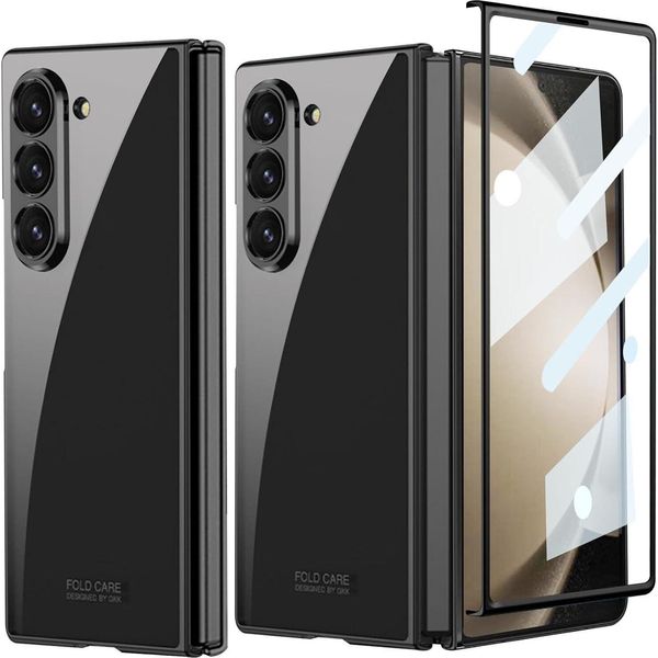 Custodia Per Samsung Galaxy Z Fold 6 Custodia Sottile In Plastica Elettrolitica Trasparente Con Protezione Dello Schermo Integrata Nera-image