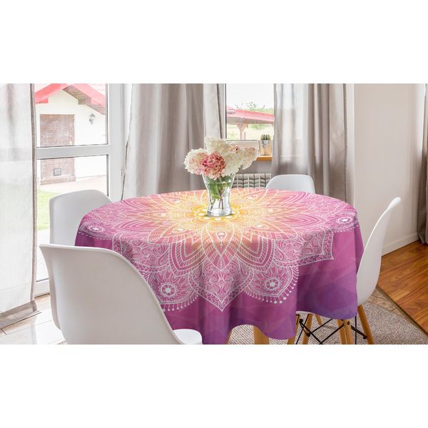 Abakuhaus Tovaglia Rotonda Mandala, Arte Floreale Mandala, Tovaglia Circolare Per Sala Da Pranzo, Decorazione Cucina, 150 Cm, Fucsia Giallo-image
